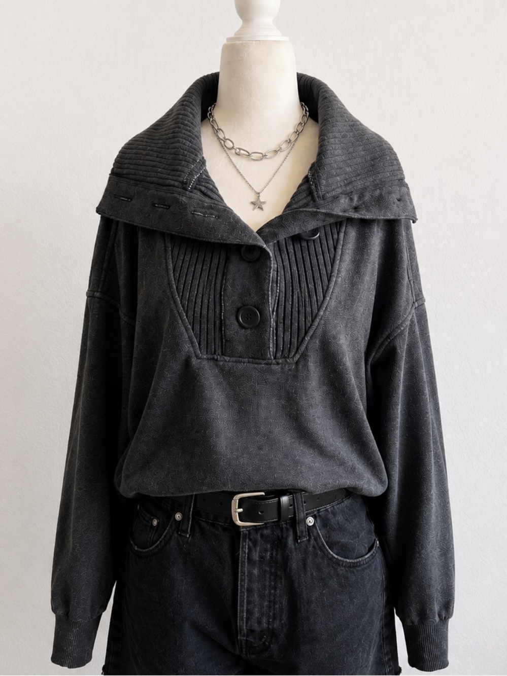 aerie Charcoal Ribbed Collar Pullover Sweater